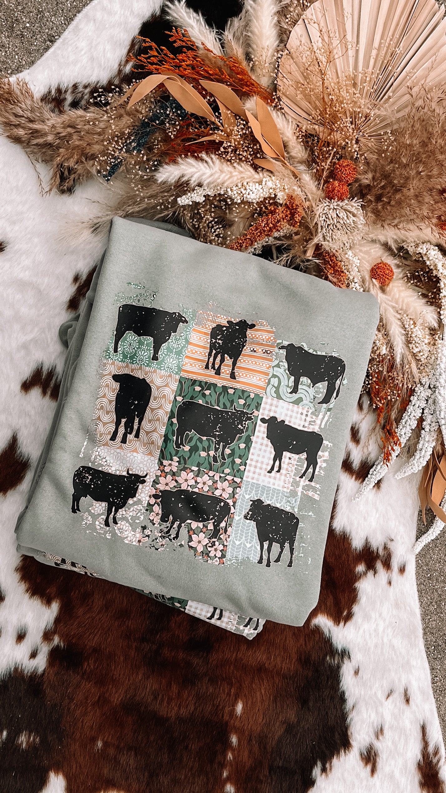 Boho Bovine Sage Crewneck