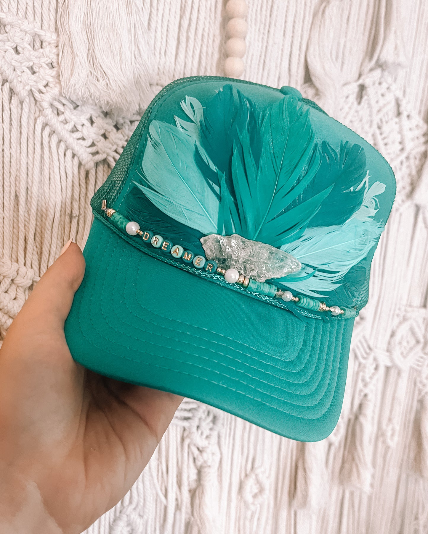 Dreamer Jade Turquoise Feather Trucker Hat