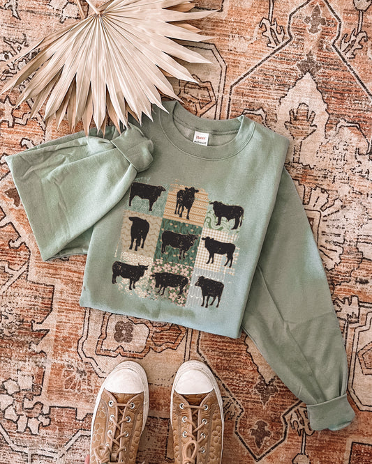 Boho Bovine Sage Crewneck