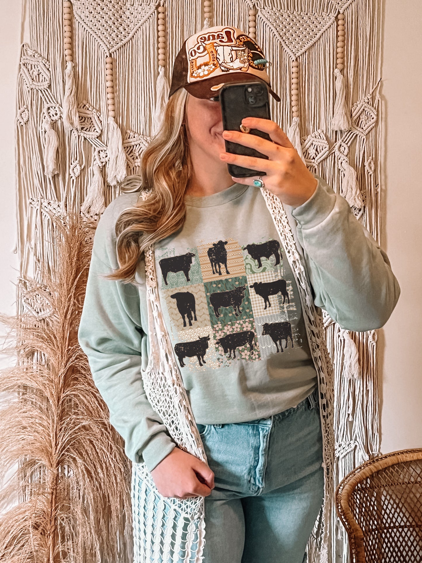 Boho Bovine Sage Crewneck