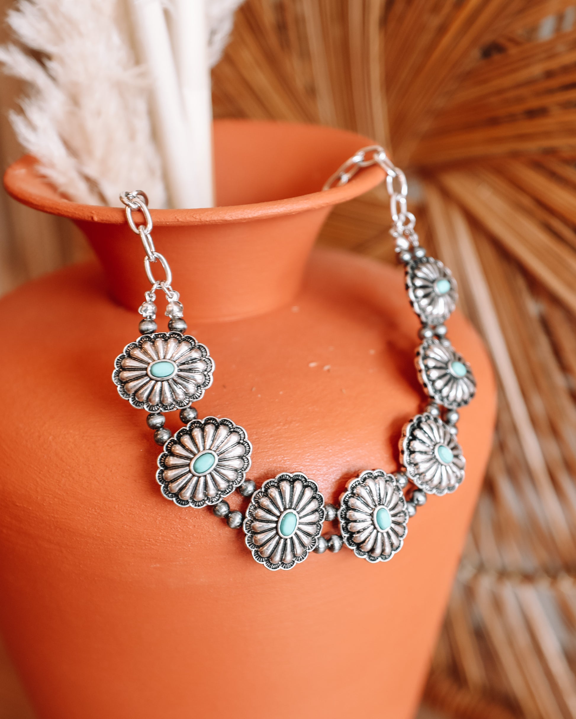 Concho necklace western style turquoise embellishment