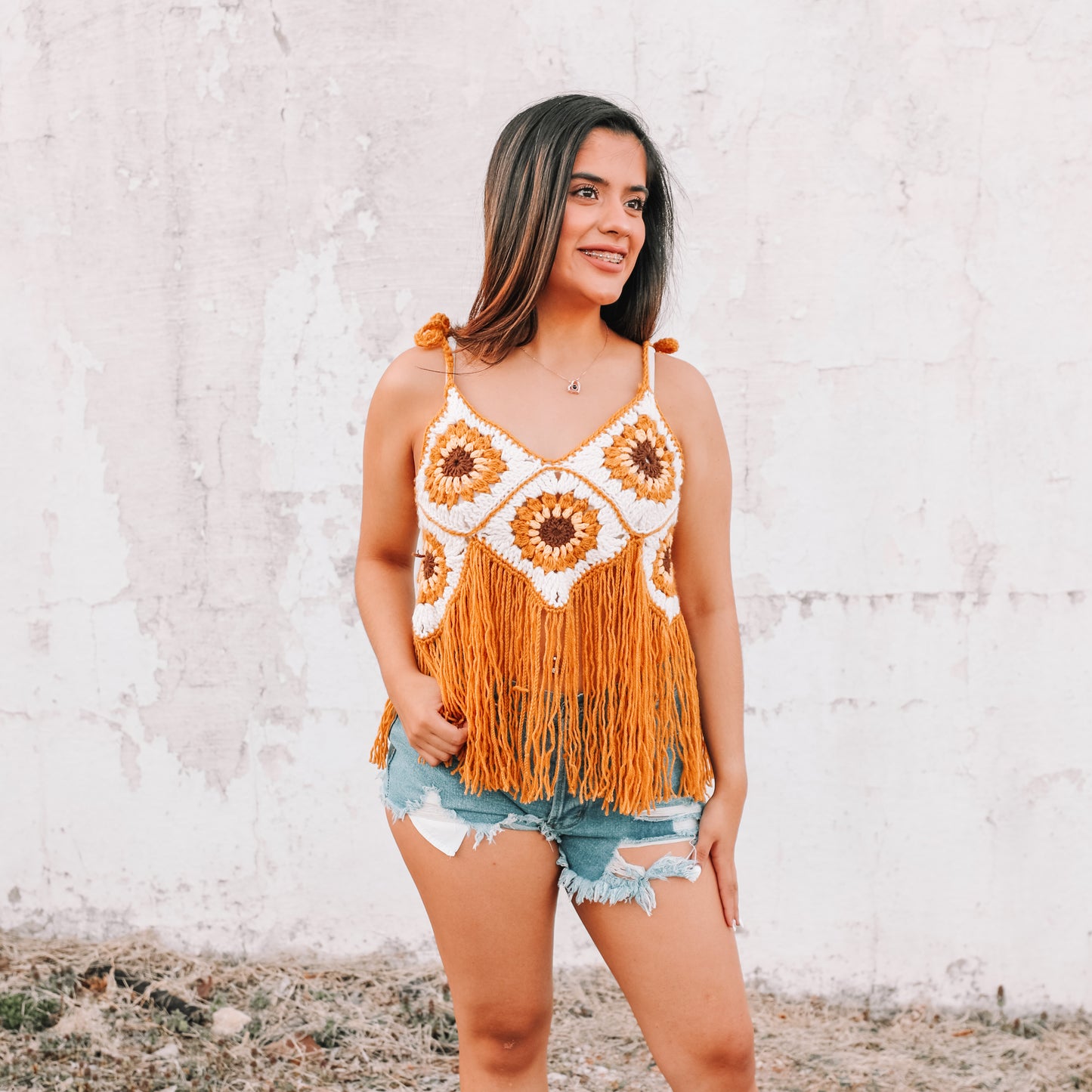 Handmade Sunflower Fringe Top